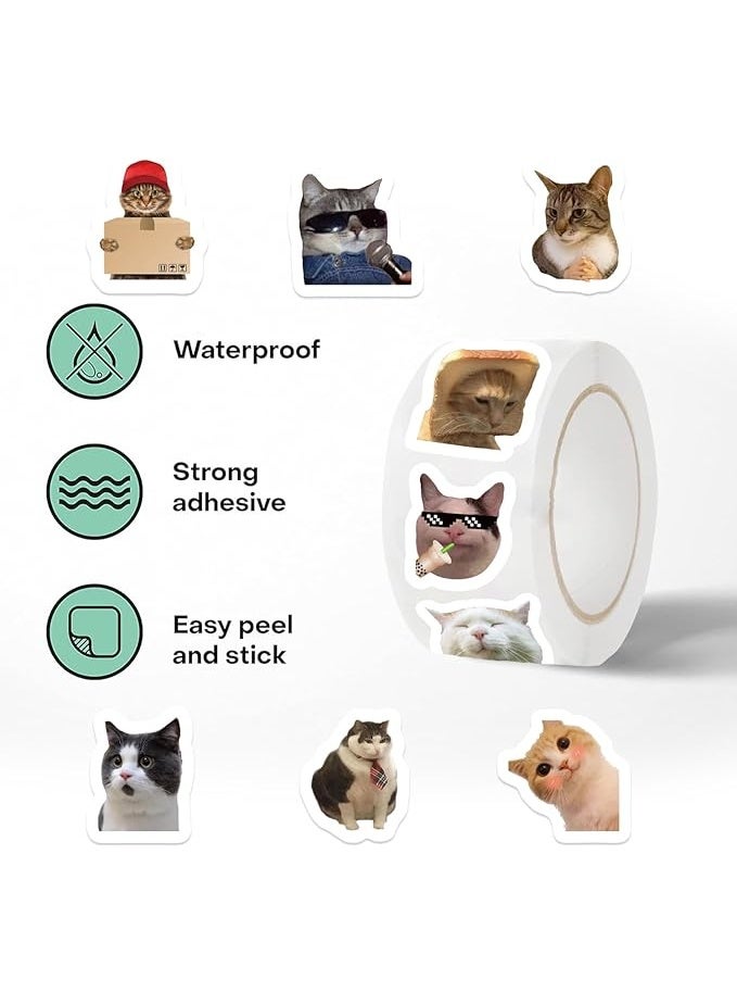 500PCS Cat Meme Stickers Roll 10 Styles Funny Cat Stickers Cute Animal Decals Vinyl Waterproof Sticker Cute Sticker Pack (500 Per Roll) - Image 3