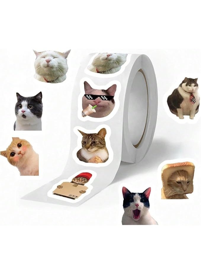 500PCS Cat Meme Stickers Roll 10 Styles Funny Cat Stickers Cute Animal Decals Vinyl Waterproof Sticker Cute Sticker Pack (500 Per Roll) - Image 5