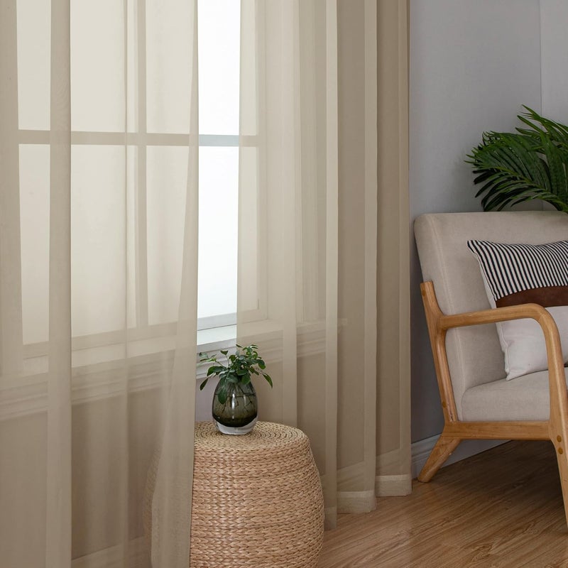 SimpleBrand Taupe Sheer Curtains 96 Inches Long, Light Filtering Light Brown Rod Pocket Solid Color Window Sheer Curtain Panels, Elegant Curtains & Drapes for Living Room, Bedroom 2 Panels, 42" W - Image 5