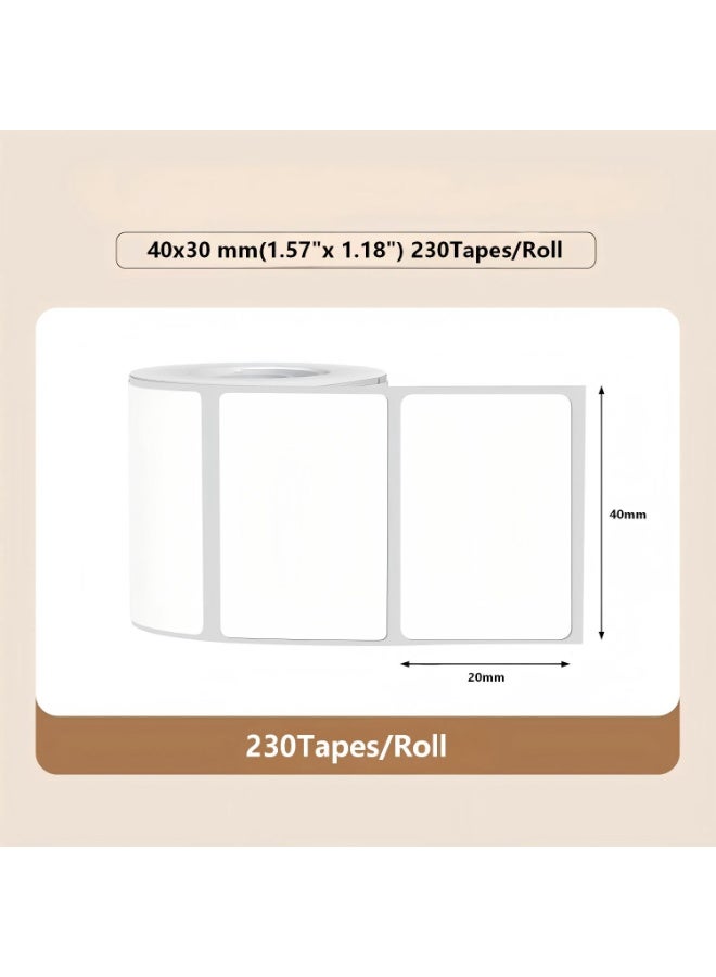 Thermal Label Paper for Thermal Label Printers, Waterproof & Oil-Proof Labeling Tape for Home, Office & Small Business Barcode Printing, 230 Labels/Roll (40×30mm White) - Image 2