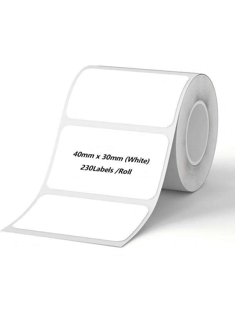 Thermal Label Paper for Thermal Label Printers, Waterproof & Oil-Proof Labeling Tape for Home, Office & Small Business Barcode Printing, 230 Labels/Roll (40×30mm White) - Image 1