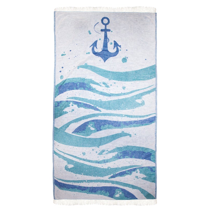 Anemoss Turkish Peshtemal Bath Towel, Large Size 100x180cm, Wave Pattern Design, 100% Cotton Soft & Quick Dry Material, Versatile Use for Beach, Pool and Bath, Peshtemal Bath Towel - Image 1