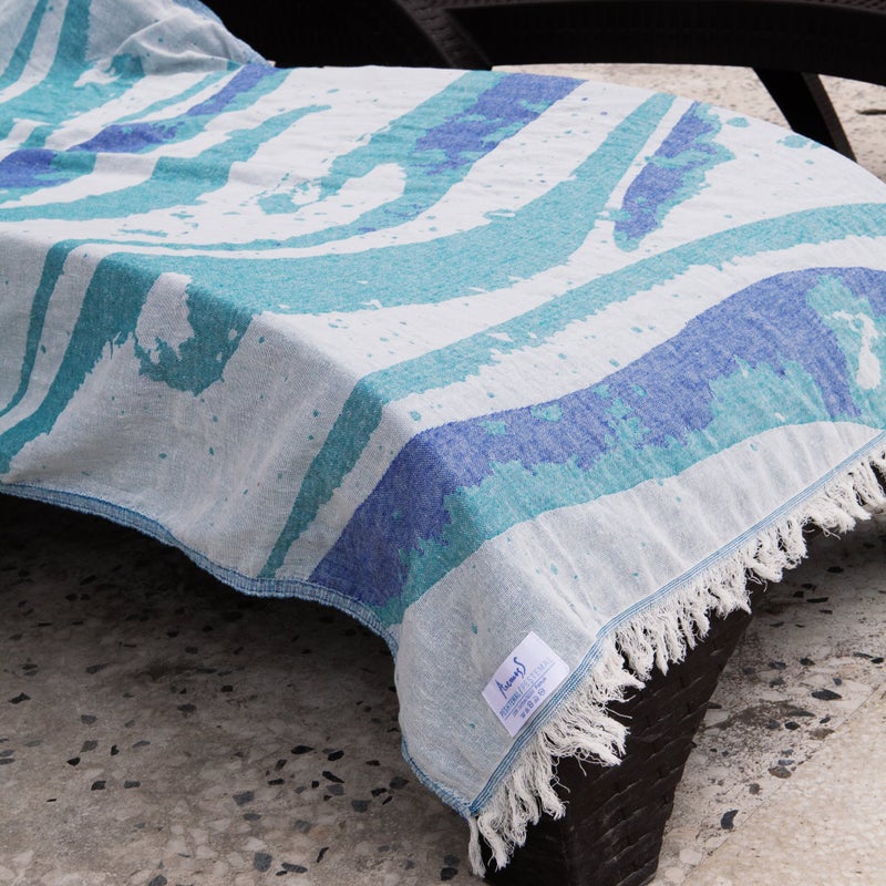 Anemoss Turkish Peshtemal Bath Towel, Large Size 100x180cm, Wave Pattern Design, 100% Cotton Soft & Quick Dry Material, Versatile Use for Beach, Pool and Bath, Peshtemal Bath Towel - Image 5