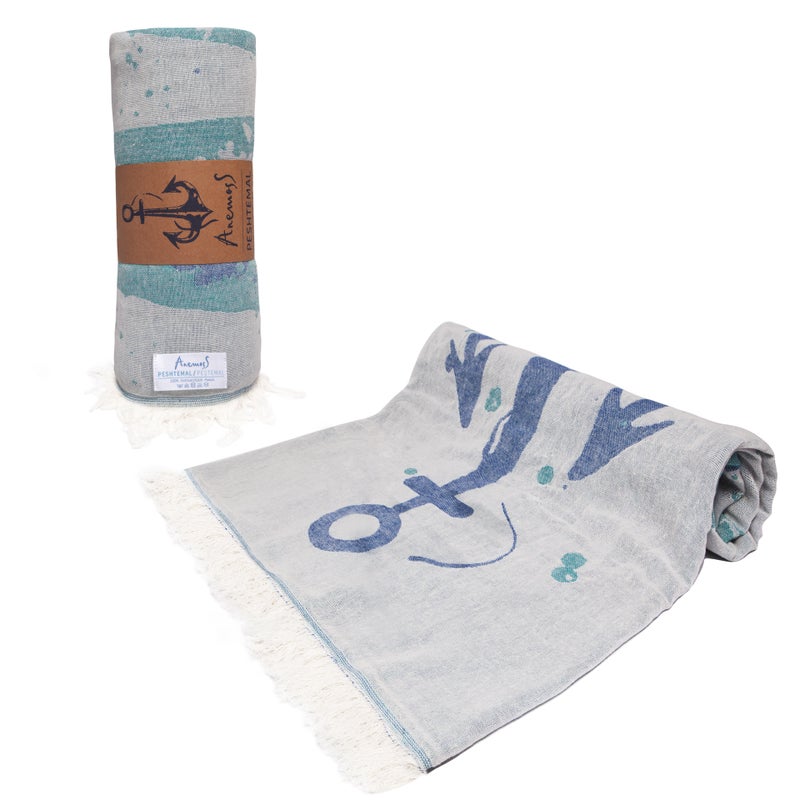 Anemoss Turkish Peshtemal Bath Towel, Large Size 100x180cm, Wave Pattern Design, 100% Cotton Soft & Quick Dry Material, Versatile Use for Beach, Pool and Bath, Peshtemal Bath Towel - Image 2