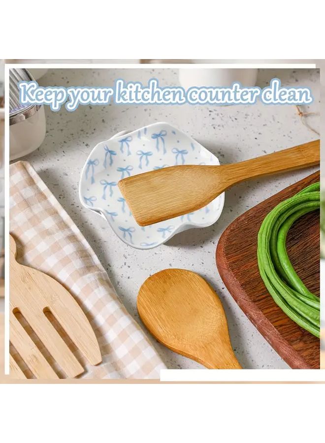 Blue Bow Ceramic Spoon Rest Large Kitchen Utensil Holder Durable Easy Clean Housewarming Gift - Image 5