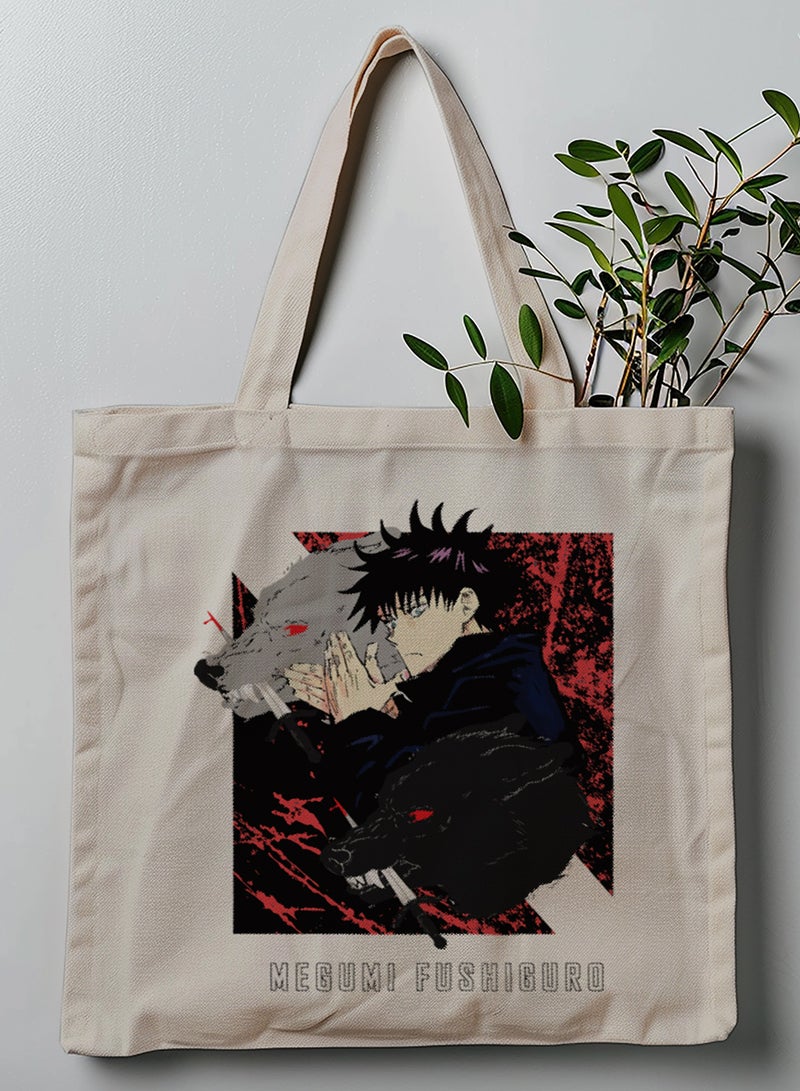 LOWHA Polyester Tote Bag with Shoulder Straps and Jujutsu Kaisen Anime Pattern  - Image 1