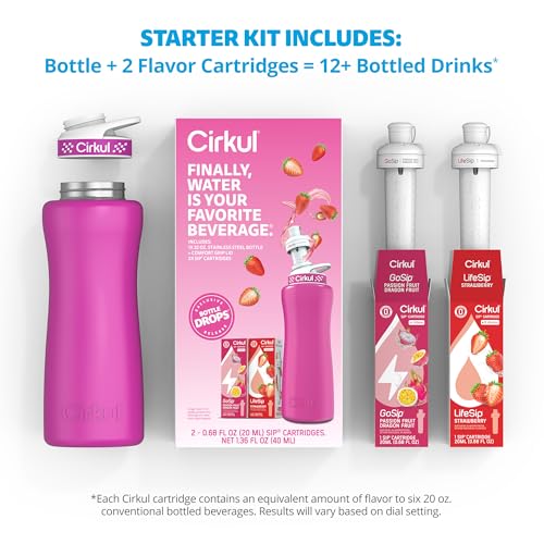 Cirkul 32oz. Hot Pink Stainless Steel Water Bottle Starter Kit with Pink Lid and 2 Flavor Cartridges (1 LifeSip Strawberry, 1 GoSip Passion Fruit Dragon Fruit) No Sugar, Zero Calorie Drink Mix - Image 3