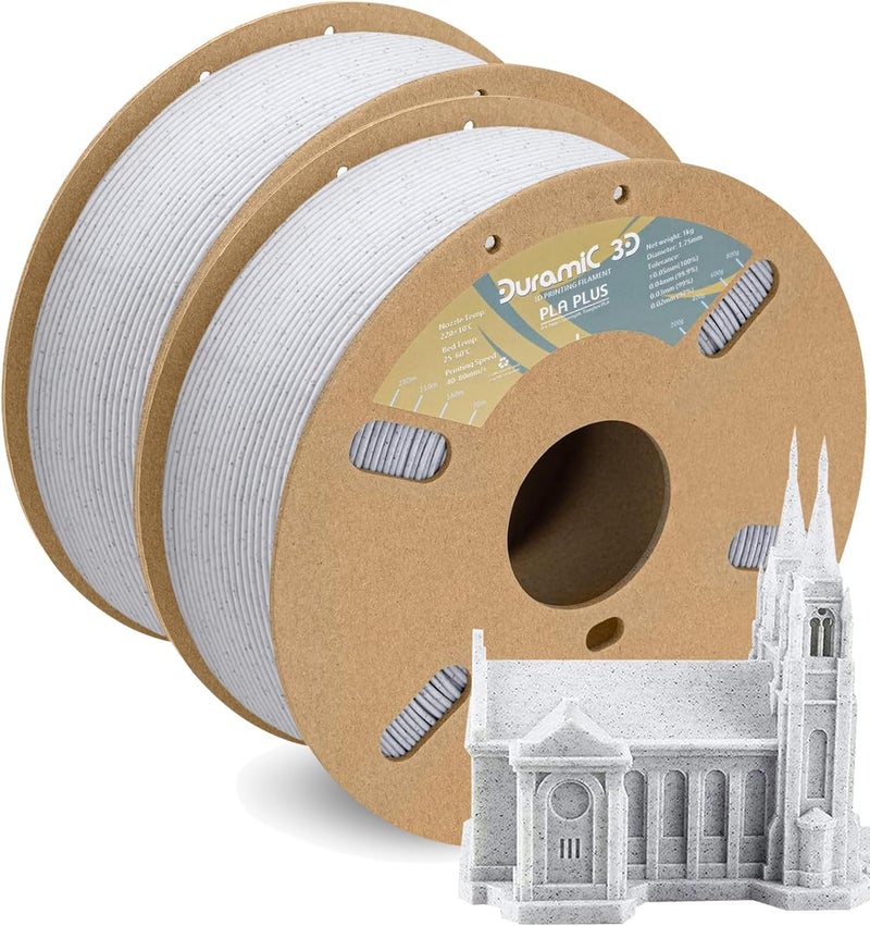 DURAMIC 3D PLA+ Filament 1.75mm 2Kg Marble, PLA Plus Filament 2 Pack 1kg Spool(2.2lbs) Tougher and Stronger, Dimensional Accuracy Probability +/- 0.02mm - Image 1