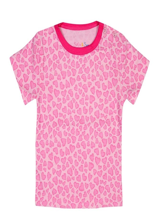 Sofie & Sam Premium Cotton 1 Pc Baby T-Shirt Half Sleeves (12-18) Months - Hearts/Pink - Image 1