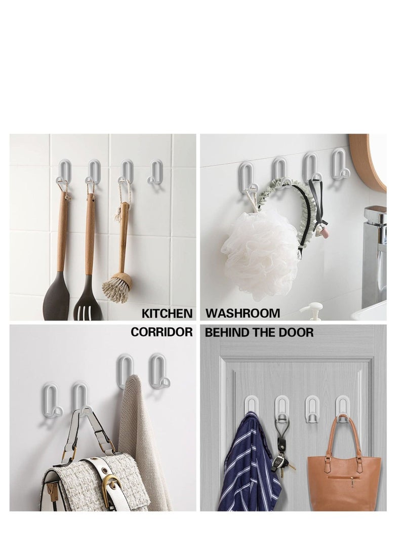 Adhesive Hooks, Matte White Towel Hook, Sticky Hanger for Kitchen and Door, Bathroom Wall Hooks for Hanging Towel Robe Hat Coat Key, 4Packs  - Image 5