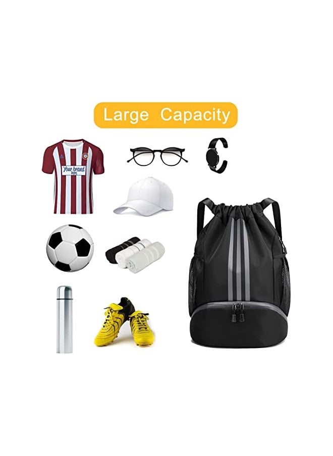 The White Shop WHITE SHOP Youth Soccer Bag, Boys Girls Soccer Backpack,Drawstring Basketball Bag,Waterproof Football & Volleyball Backpack, Sports Bag(Black L)  - Image 4