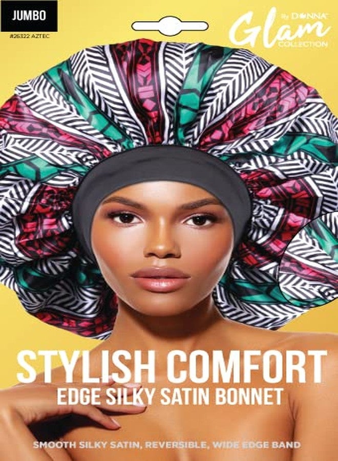 DONNA Stylish Edge Reversible Silky Bonnet, Shower Cap for Women Silk Bonnet for Sleeping Satin Bonnet Jumbo AZTEC