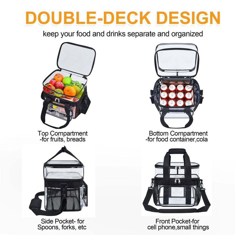 Busiuw Double -Deck Clear Lunch Bag for Work with Adjustable Shoulder Strap and Top Compartment for Work, Picnic, Beach, School - Image 4