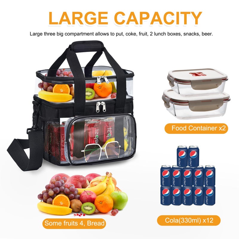 Busiuw Double -Deck Clear Lunch Bag for Work with Adjustable Shoulder Strap and Top Compartment for Work, Picnic, Beach, School - Image 5