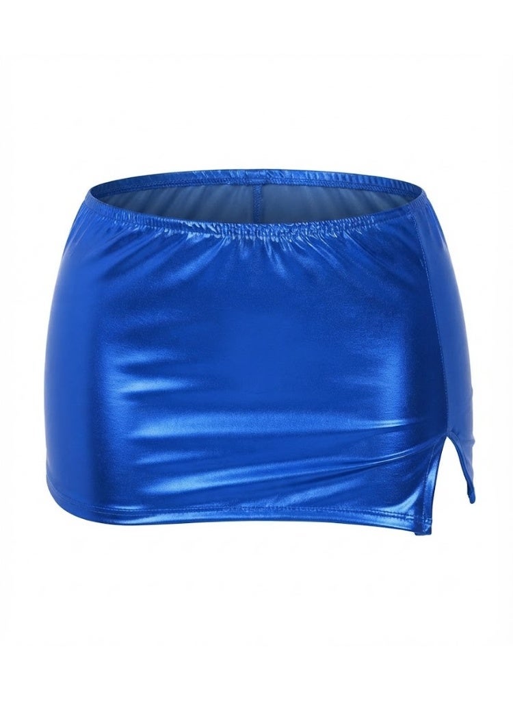 Women's short skirt, open at the side, made of leather and Lycra, disco design