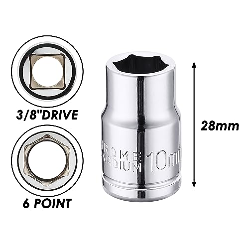MIXPOWER 6PCS 3/8"Drive 10mm Deep&Shallow Socket, CR-V, Metric, Mirror Finish, 6 Point & 12 Point - Image 5