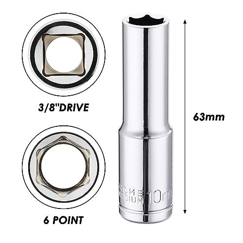 MIXPOWER 6PCS 3/8"Drive 10mm Deep&Shallow Socket, CR-V, Metric, Mirror Finish, 6 Point & 12 Point - Image 4