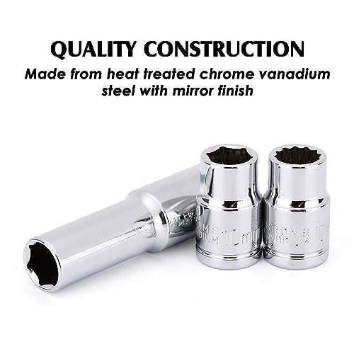 MIXPOWER 6PCS 3/8"Drive 10mm Deep&Shallow Socket, CR-V, Metric, Mirror Finish, 6 Point & 12 Point - Image 3