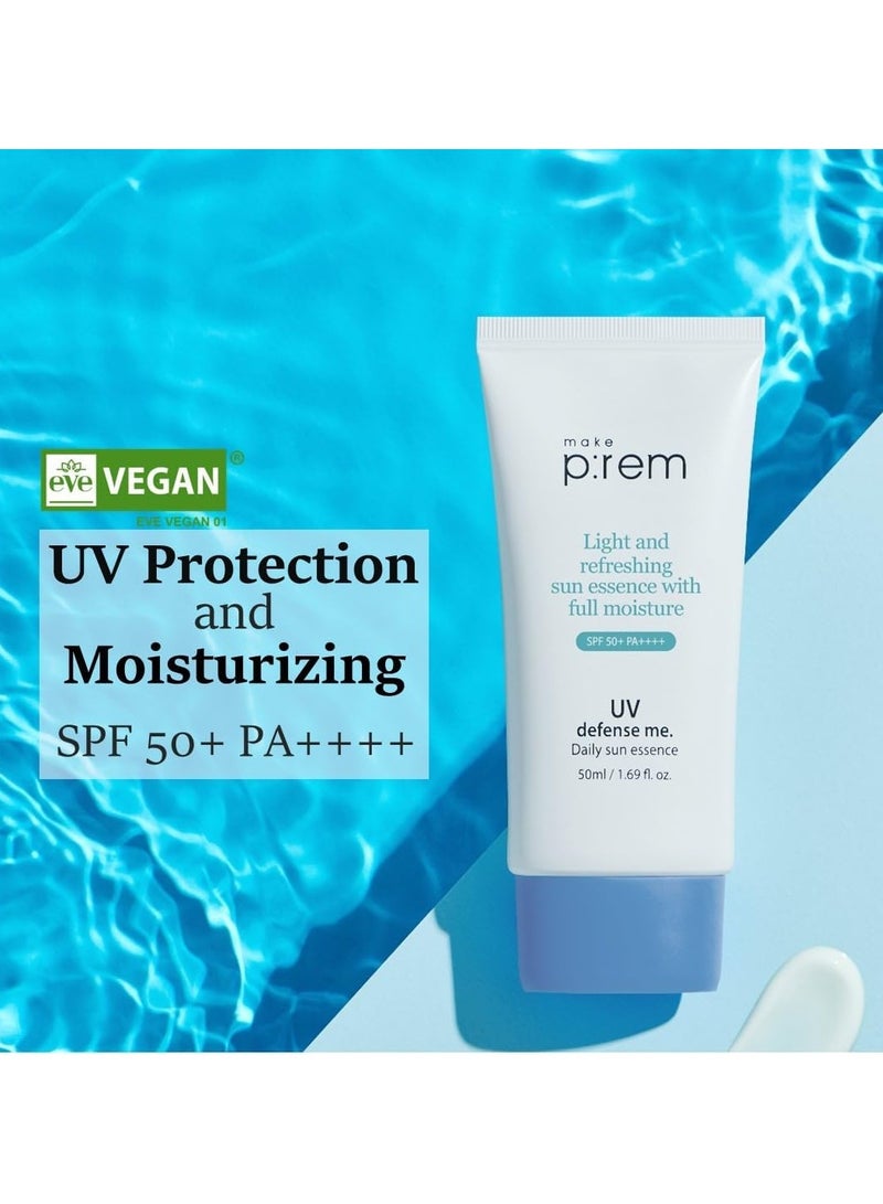 MAKEP:REM مستحضر الحماية من أشعة الشمس اليومية من يو في ديفينس مي، عامل حماية من أشعة الشمس 50+، بي إيه++++، نباتي وآمن على الشعاب المرجانية، مهدئ وغير نانوي من أكسيد الزنك، واقي شمسي كوري خفيف للوجه والجسم مع 73% من الترطيب للبشرة الجافة والدهنية والحساسة، - Image 3