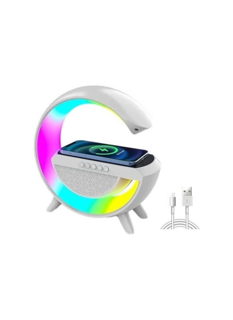 Color Atmosphere Lamp, Color Changing Mood Light with Wireless Charger, 3 In 1 Dimmable Night Light with Alarm Clock, Bluetooth Speaker, 15w Fast Charger and APP Control for Bedroom, Party.