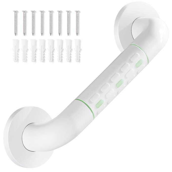 STRAIGHT STAINLESS STEEL SHOWER GRAB BAR WITH PLASTIC-PLATED FINISH, ANTI-SLIP SHOWER WALL GRIP HANDLE TOWEL RAIL, WHITE 30CM/12 INCHES