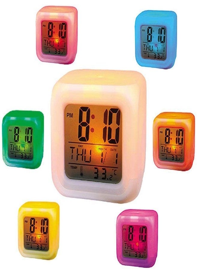 Genericc DIGSMORDEN Magic Digital Calendar LED Alarm Clock - Automatic 7-Color Changing Light, Temperature Display, Stylish and Compact Plastic Clock for Study Room, or Travel Use (7.5x7.5x7.5 cm) - Image 4