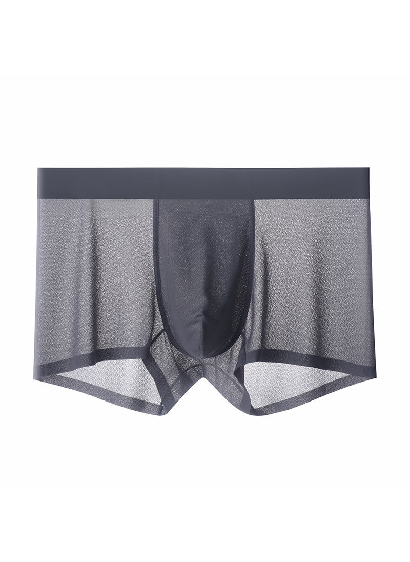Generic Summer New Mens Ice Silk Underpants Thin Breathable Mid-waist Boxer Shorts Antibacterial Seamless Boxer Shorts Head Fruit core Gray 