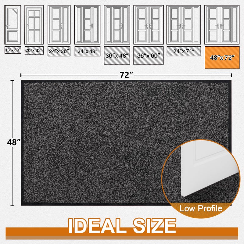 Mibao Front Door Mat, Dirt Trapper Welcome Mat for Outdoor Indoor, Non-Slip Waterproof Doormat, Durable Machine Washable Low Profile Entry Rug for Back Door Outside Patio Porch, 72" x 48", Grey - Image 2