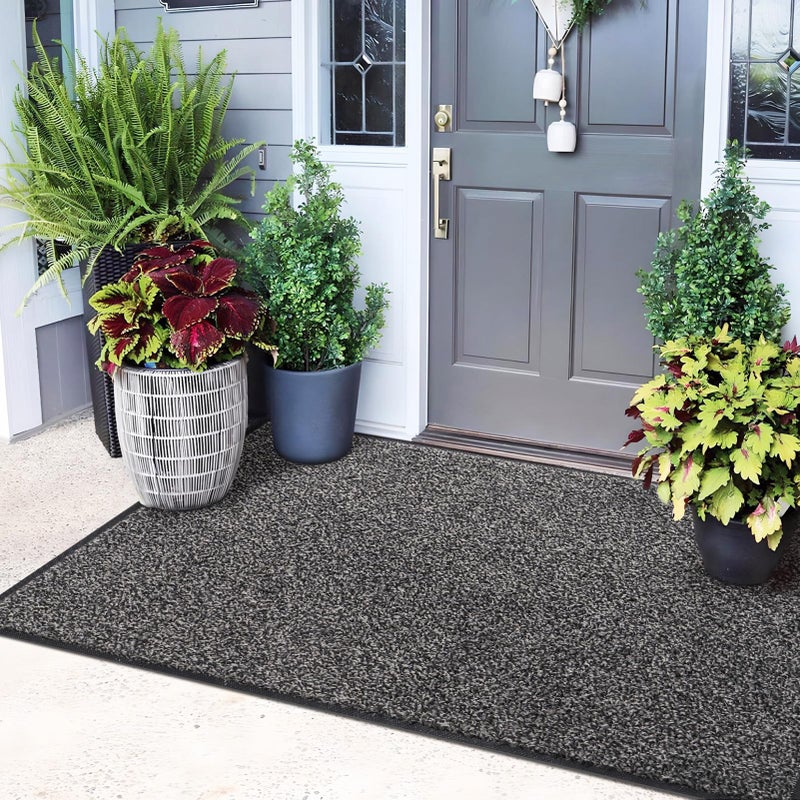 Mibao Front Door Mat, Dirt Trapper Welcome Mat for Outdoor Indoor, Non-Slip Waterproof Doormat, Durable Machine Washable Low Profile Entry Rug for Back Door Outside Patio Porch, 72" x 48", Grey - Image 1