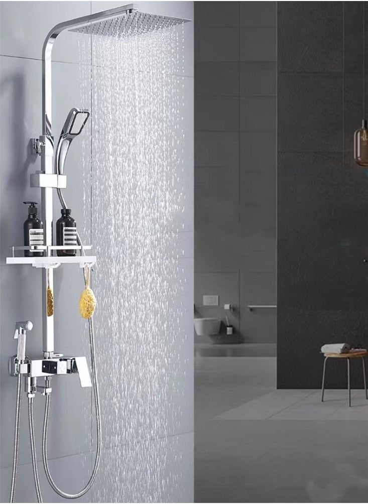 Kutis 1-Set Shower System Triple Function Bathroom Shower Faucet Rainfall Shower Head with Handheld Adjustable Complete Set Tub Spout Wall Mount Tap Set Silver  - Image 1