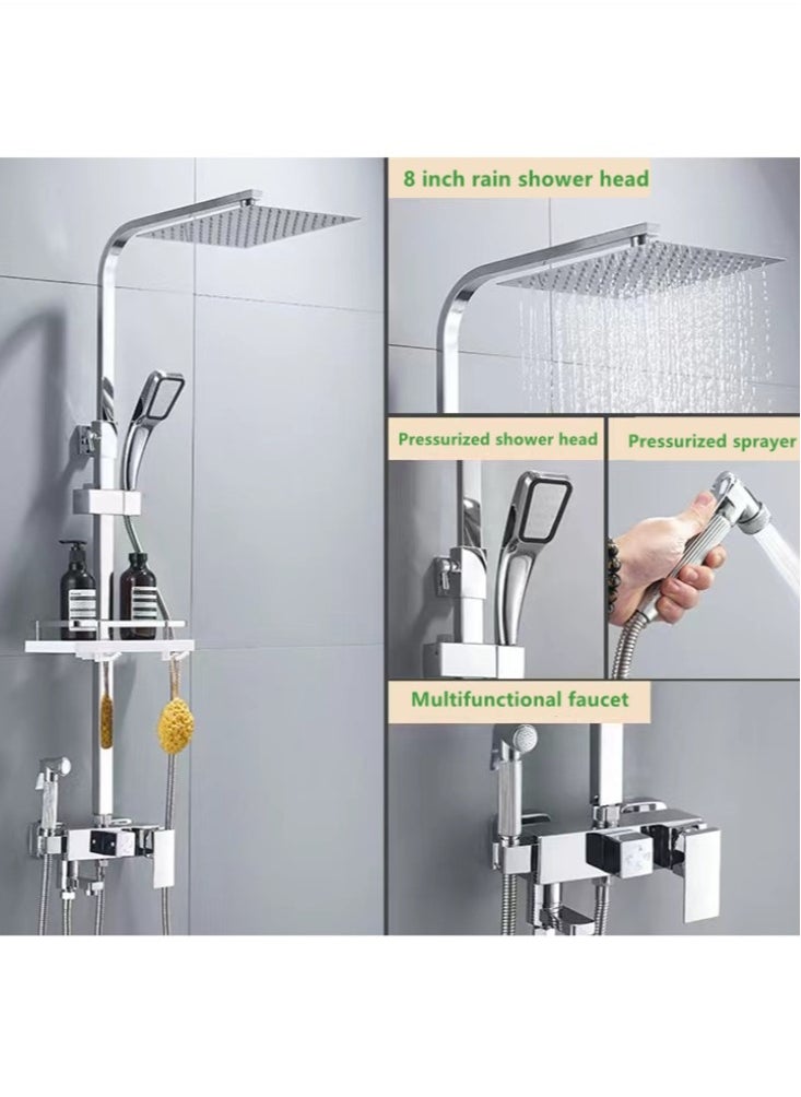 Kutis 1-Set Shower System Triple Function Bathroom Shower Faucet Rainfall Shower Head with Handheld Adjustable Complete Set Tub Spout Wall Mount Tap Set Silver  - Image 3