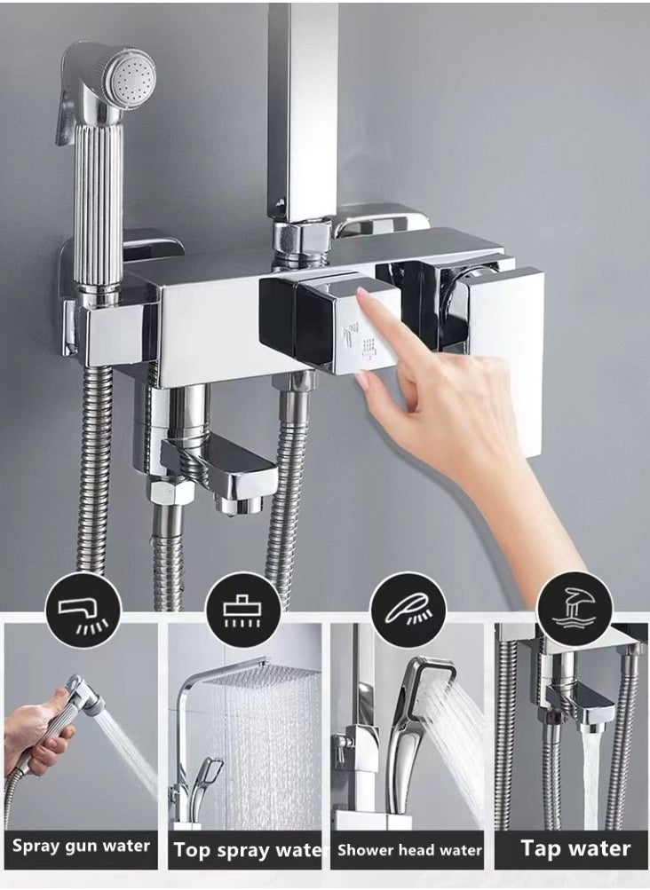 Kutis 1-Set Shower System Triple Function Bathroom Shower Faucet Rainfall Shower Head with Handheld Adjustable Complete Set Tub Spout Wall Mount Tap Set Silver  - Image 4