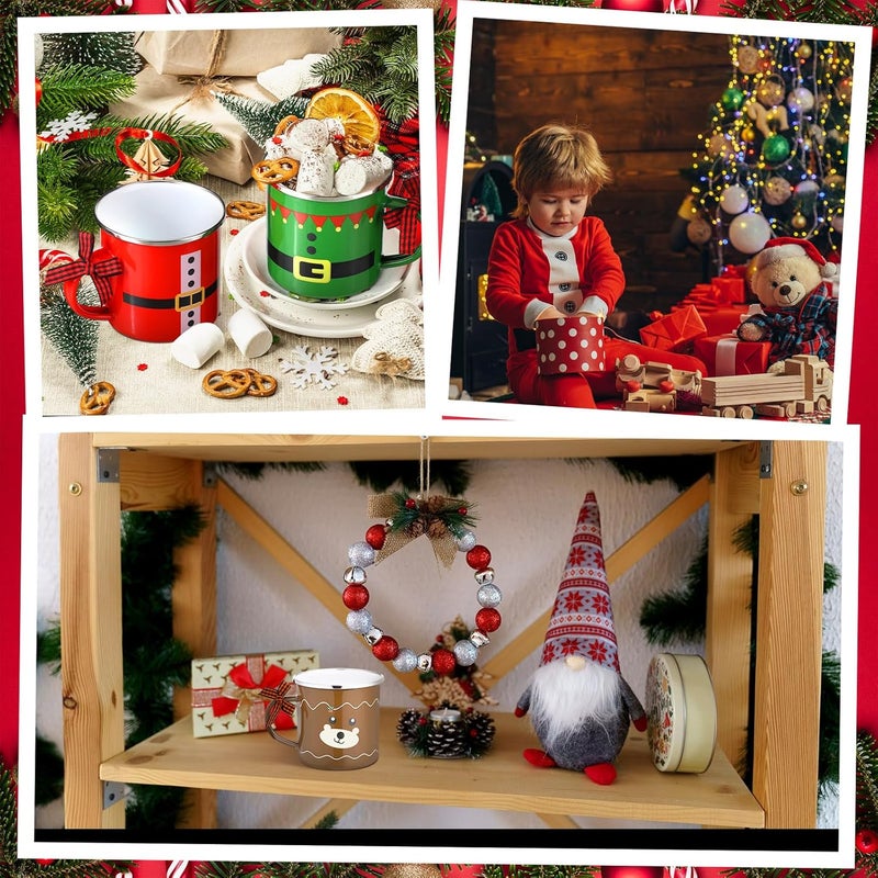 Shellwei 12 Pcs Christmas Enamel Mugs Xtmas Party Decor Snowflake Santa Elf Snowman Coffee Mug Set 12 oz Metal Enamel Cups Bulk for Home Diner Birthday - Image 3