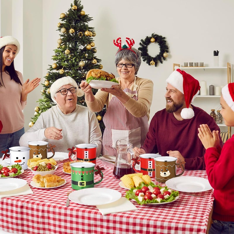 Shellwei 12 Pcs Christmas Enamel Mugs Xtmas Party Decor Snowflake Santa Elf Snowman Coffee Mug Set 12 oz Metal Enamel Cups Bulk for Home Diner Birthday - Image 5