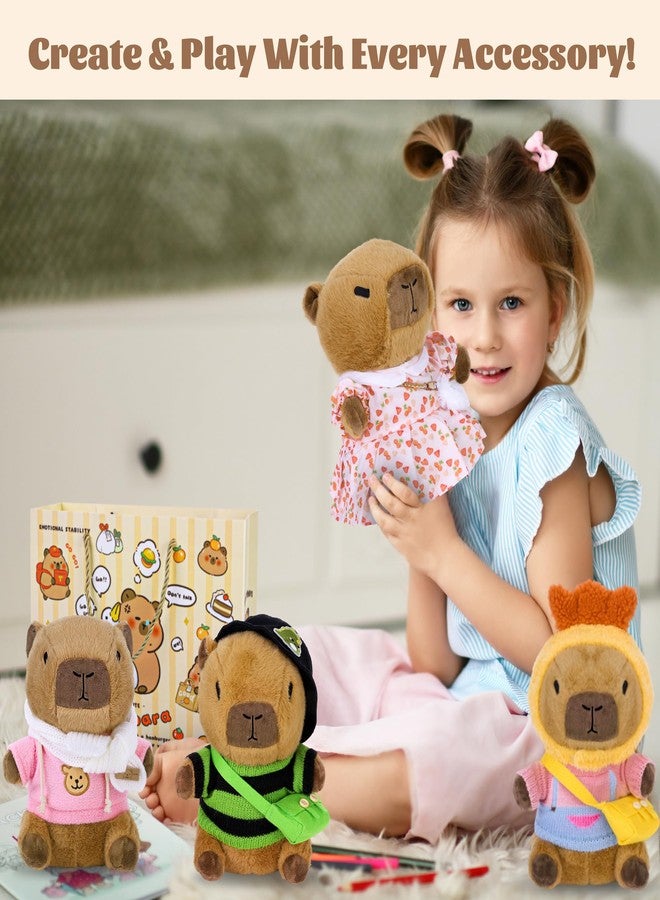 Elcoho 12 Pieces Capybara Plush with Clothes & Accessories and Gift Bag 10 inch Capybara Stuffed Animal Dress Up Dolls Plushies Birthday Gifts, Daily Cute - Image 4