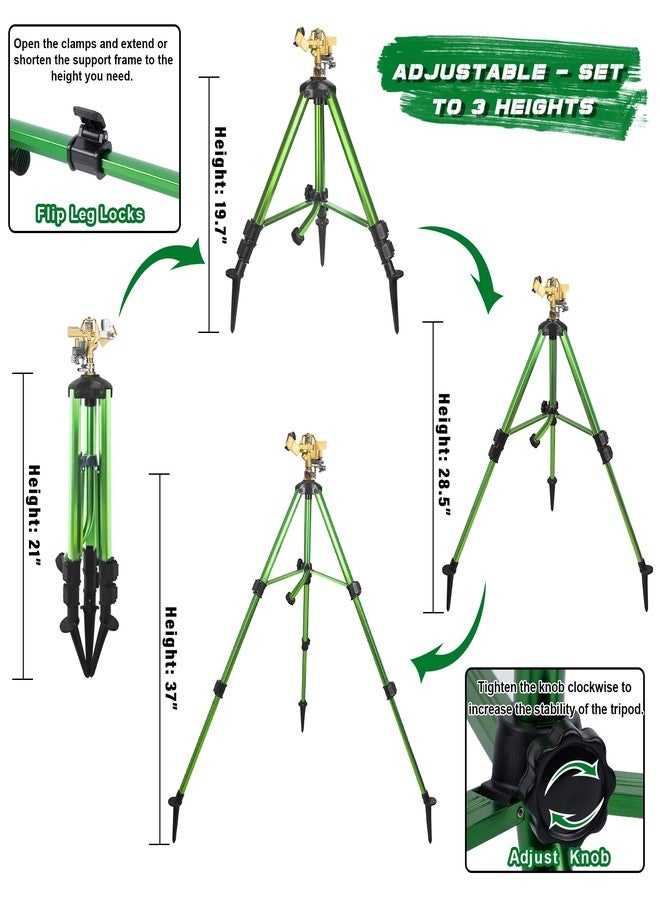 Triumpeek 2 Pack Impact Sprinkler on Tripod Base with Stakes, 360 Degree Large Area Coverage Irrigator with Extension Legs, Adjustable Brass Sprinkler Head Nozzle and 3/4" NH Inlet Hose Connection - Image 2