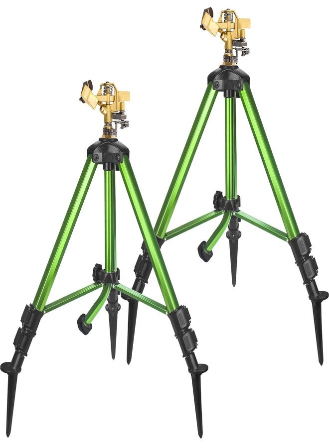 Triumpeek 2 Pack Impact Sprinkler on Tripod Base with Stakes, 360 Degree Large Area Coverage Irrigator with Extension Legs, Adjustable Brass Sprinkler Head Nozzle and 3/4" NH Inlet Hose Connection - Image 1