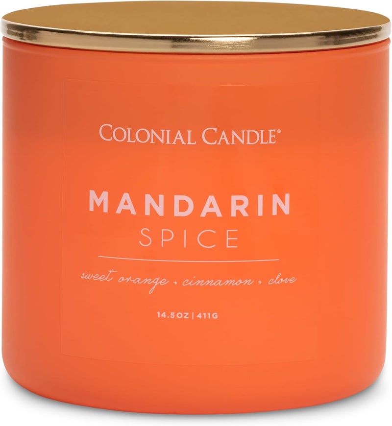 Colonial Candle Pop of Color Mandarin Spice 14.5 Oz Scented Matt Glass Jar Candle, Three Premium Cotton Wicks - Image 1