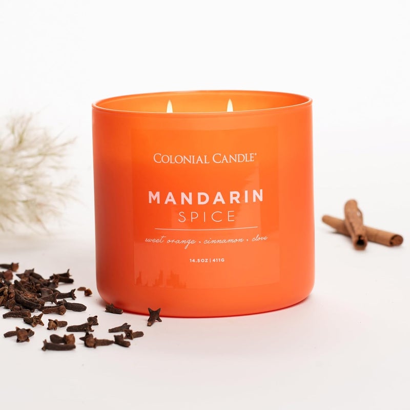 Colonial Candle Pop of Color Mandarin Spice 14.5 Oz Scented Matt Glass Jar Candle, Three Premium Cotton Wicks - Image 5