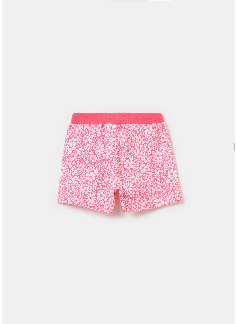 Ovs Shorts With Drawstring And Small Flowers Print