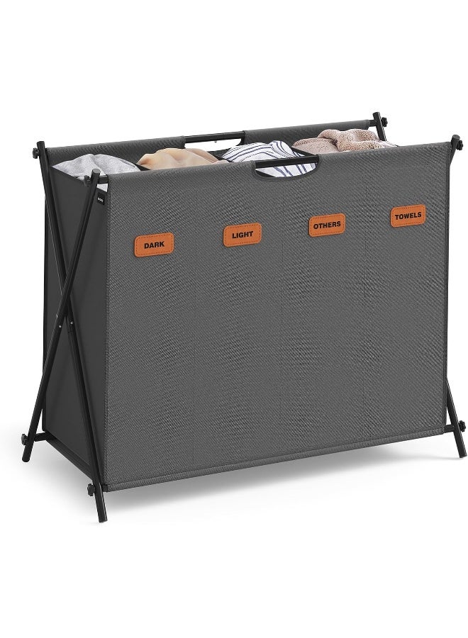 SONGMICS Laundry Hamper, Laundry Basket, 40.9 Gal. Laundry Sorter 4 Sections, Collapsible X-Frame, Clothes Organizer With Customizable Labels, Laundry Room, Bedroom, Bathroom, Slate Gray - Image 1