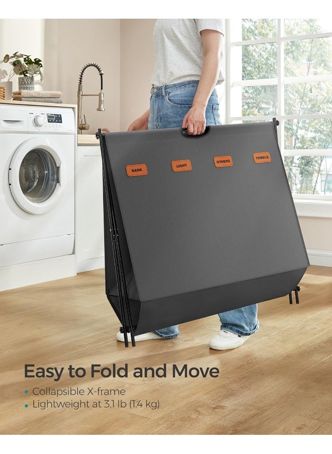 SONGMICS Laundry Hamper, Laundry Basket, 40.9 Gal. Laundry Sorter 4 Sections, Collapsible X-Frame, Clothes Organizer With Customizable Labels, Laundry Room, Bedroom, Bathroom, Slate Gray - Image 4