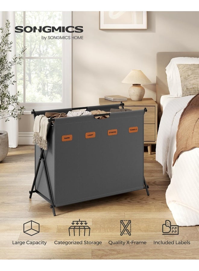 SONGMICS Laundry Hamper, Laundry Basket, 40.9 Gal. Laundry Sorter 4 Sections, Collapsible X-Frame, Clothes Organizer With Customizable Labels, Laundry Room, Bedroom, Bathroom, Slate Gray - Image 2