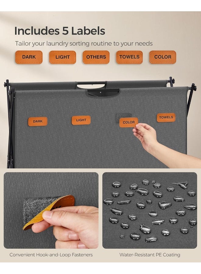 SONGMICS Laundry Hamper, Laundry Basket, 40.9 Gal. Laundry Sorter 4 Sections, Collapsible X-Frame, Clothes Organizer With Customizable Labels, Laundry Room, Bedroom, Bathroom, Slate Gray - Image 5