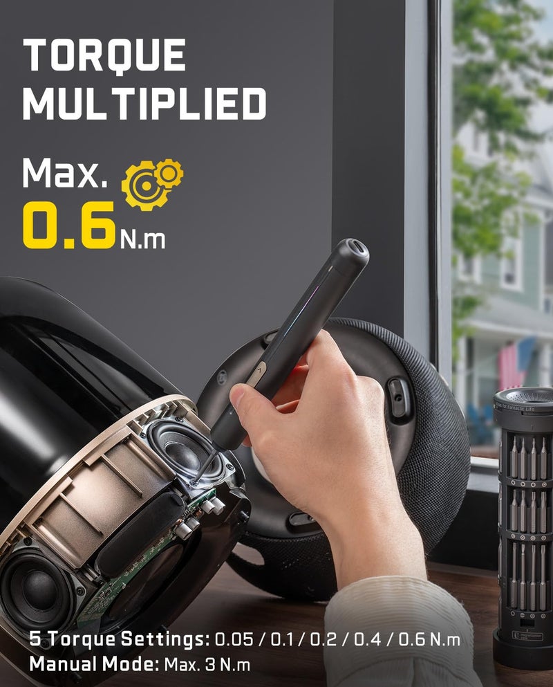 Fanttik E2 Ultra Mini Electric Screwdriver, Cordless Screwdriver, Max 0.6N.m, 50 Magnetic Bits, 5/32'' Hex, Magnetic Storage, Repair Tool for Electronics, Camera, Laptop, and PC Build (Grey) - Image 2