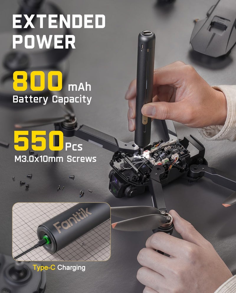 Fanttik E2 Ultra Mini Electric Screwdriver, Cordless Screwdriver, Max 0.6N.m, 50 Magnetic Bits, 5/32'' Hex, Magnetic Storage, Repair Tool for Electronics, Camera, Laptop, and PC Build (Grey) - Image 4