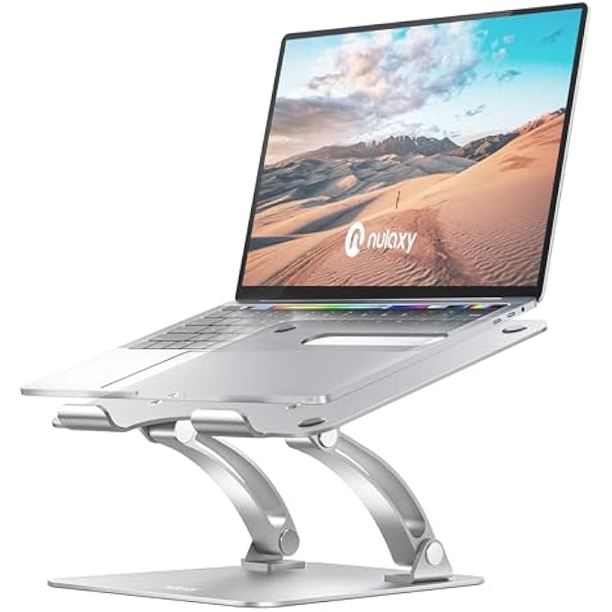 nulaxy LAPTOP STAND FOR DESK, ERGONOMIC HEIGHT ANGLE ADJUSTABLE LAPTOP RISER HOLDER WITH HEAT-VENT COMPUTER STAND COMPATIBLE WITH 10-17" UP TO 22 LBS LAPTOP NOTEBOOK COMPUTER SILVER - Image 1