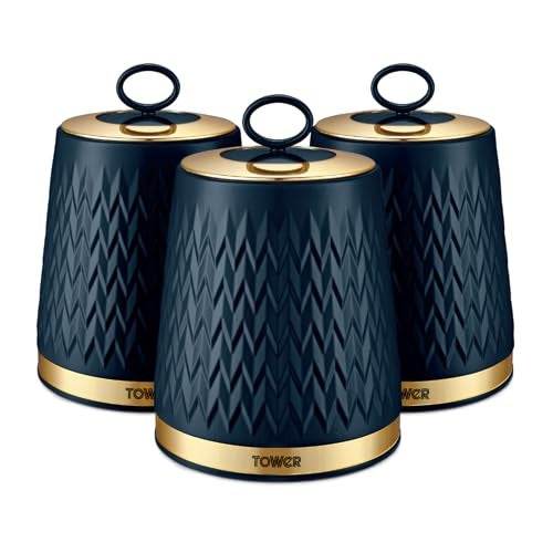 Tower T826091MNB Empire Kitchen Storage Canisters Tea Coffee Sugar Set of 3 Midnight Blue