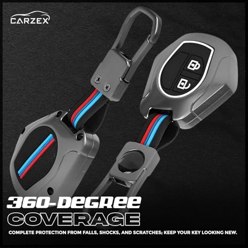 Carzex Car Key Cover Compatible with Suzuki Swift, Dzire, WagonR, Baleno, Ertiga, Alto, Brezza, Ignis, Ciaz, Celerio – 2 Button Metal + Silicone Protective Shell - Image 3