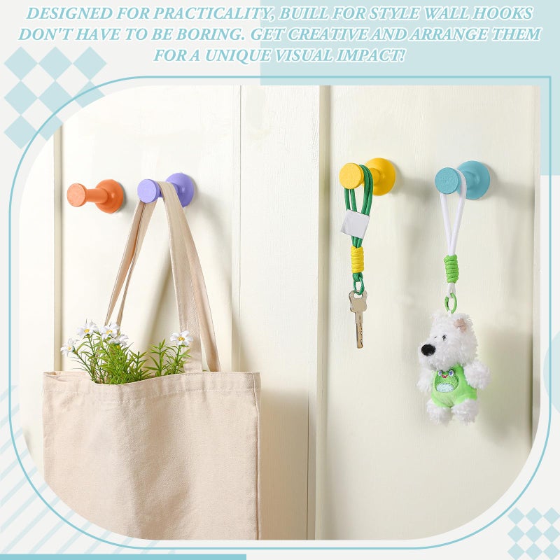 Otoolling 6 Pack Cute Wall Coat Hooks Colorful Wood Adhesive Coat Hanger Nordic Decorative Hooks for Classroom Bedroom Nursery Key Hat Hanging Rack(Macaron,Pushpin) - Image 3